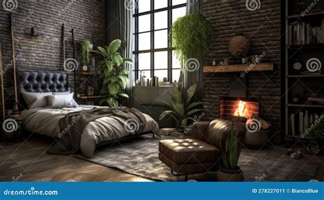 Bedroom Decor, Home Interior Design . Rustic Industrial Style Stock ...