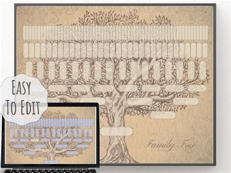 7 Generation Family Tree Template 20x28inch PDF File Instant - Etsy Finland