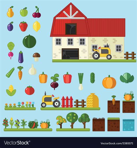 Farm in village elements for game Royalty Free Vector Image