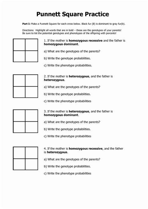 Punnett Squares Practice Worksheet