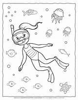 Dive Into Coloring Fun Girl Diving Underwater  Exciting Page sketch template