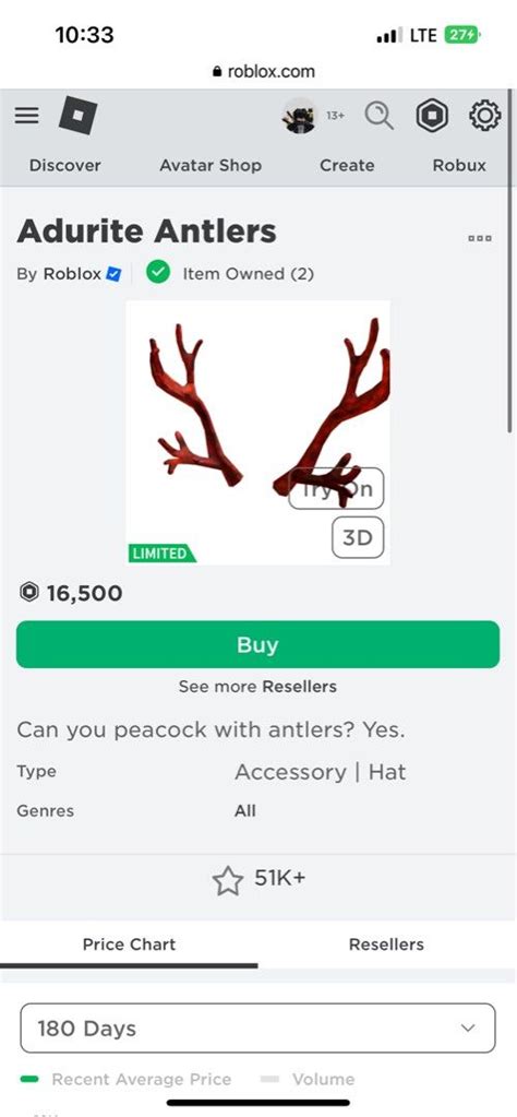 ADURITE ANTLERS ADA , ROBLOX LIMITED ITEMS, Video Gaming, Gaming Accessories, In-Game Products ...