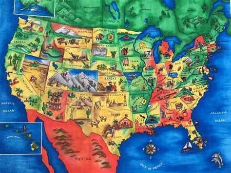 USA Map Fabric Explore America Educational Panel School Classroom Homeschool North America ...