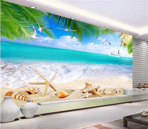 Custom mural 3d room wallpaper Ocean beach shell painting wall papers home decor 3d wall murals ...