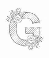 Alphabet coloring Page With Floral Style ABC  letter G sketch template