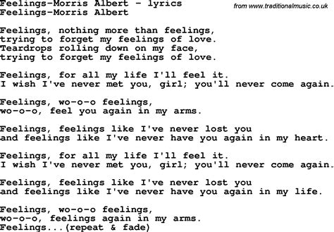 Love Song Lyrics for:Feelings-Morris Albert