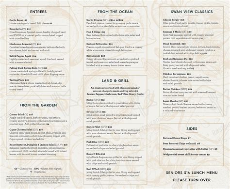 Menu at Swan View Tavern pub & bar, Swan View