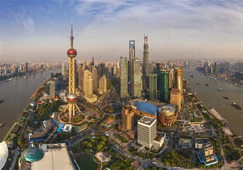 Aerial view of the city Shanghai during the day, China stock photo