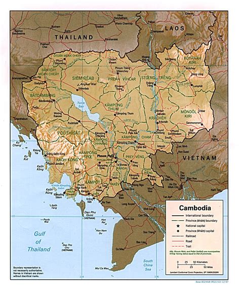 Detailed relief and political map of Cambodia. Cambodia detailed relief ...