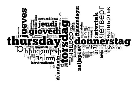 Word Thursday In Different Languages Multilingual, Multilingual, Foreign, Tagcloud PNG ...