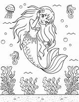 Mermaid Coloring Pages Hard sketch template