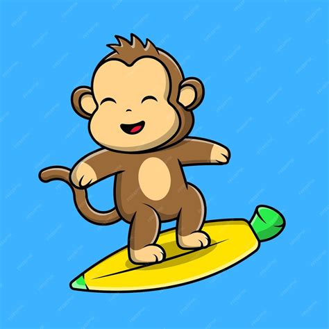 Premium Vector | Cute Monkey Surfing With Banana Surfboard Cartoon ...