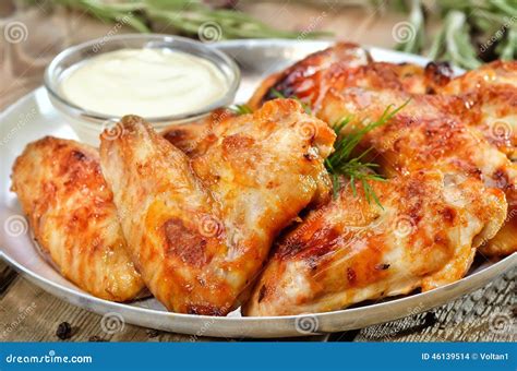 Fried Chicken Wings with Sauce Stock Photo - Image of golden, close: 46139514