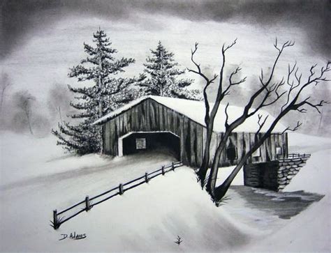 Bridges | Adamsart | Landscape pencil drawings, Drawing landscape, Charcoal art