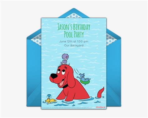 Clifford Pool Party Online Invitation - Dog Pool Party Invitation Card PNG Image | Transparent ...