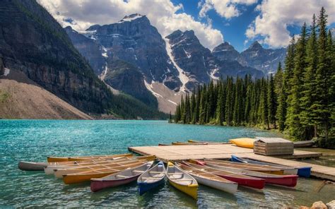 Kayaks In Lake Moraine Banff Canada Landscape Photography Ultra Hd ...