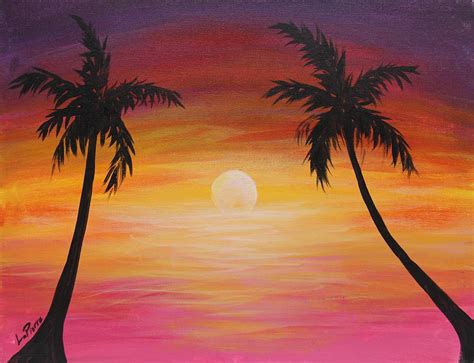 Oil Art & Collectibles Palm tree sunset oil painting Painting etna.com.pe