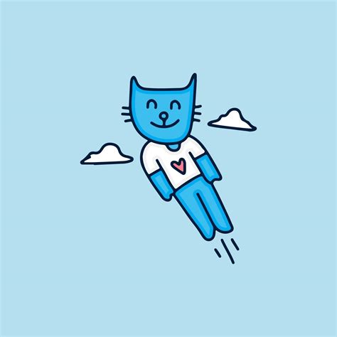 Cute cat flying to the sky illustration. Vector graphics for t-shirt prints and other uses ...