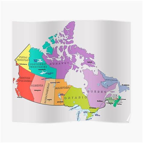 "Canada map with provinces territories cities and lakes" Poster by mashmosh | Redbubble