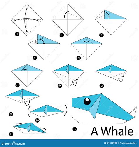 Step by Step Instructions How To Make Origami a Whale. Stock Vector ...