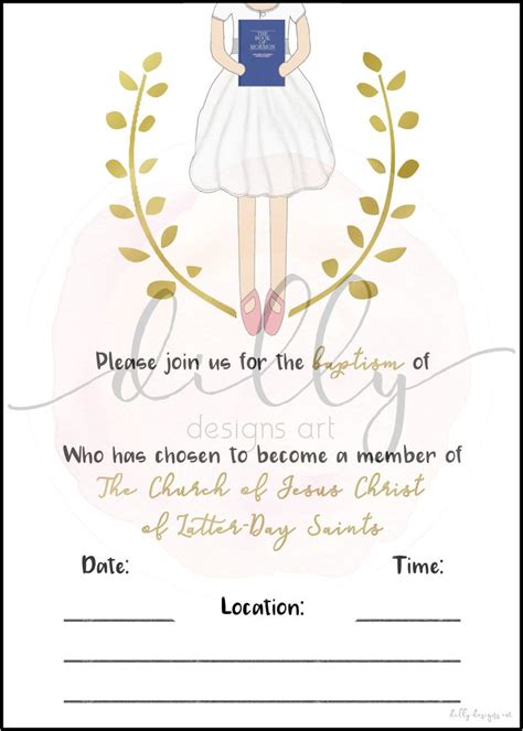 Pin on LDS Girl Baptism Invitation