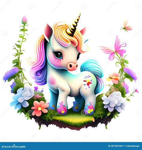 Cute Unicorn AI Generated Clip Art Stock Illustration - Illustration of figurine, flower: 307387200