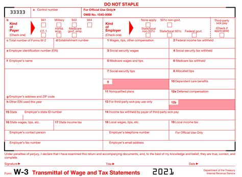 2021 Form IRS W3, Printable W3 Form 2021 PDF, Fillable, Download