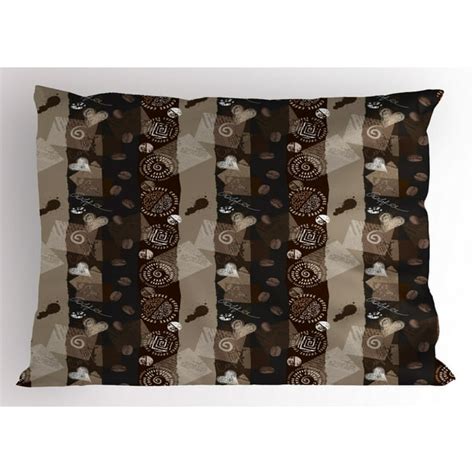 Brown Pillow Sham Coffee Typography Hearts and Beans on Abstract ...