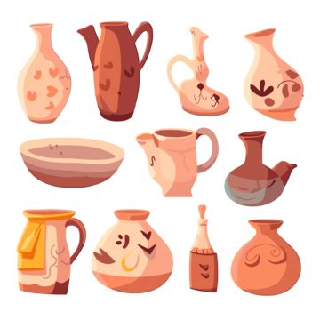 Ceramics Clipart Pottery Vases And Bowls In Cartoon Style Vector ...