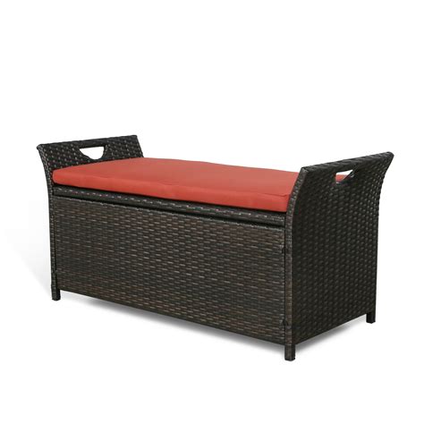 Ulax Furniture Patio Wicker Storage Box, Outdoor Rattan Storage Bench ...