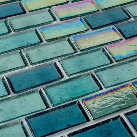 Iridescent Recycled Glass Tile Turquoise 1 x 2 | Mineral Tiles | Recycled glass tile, Glass ...