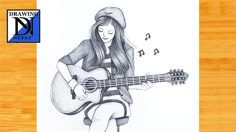 Girl Playing Guitar Drawing