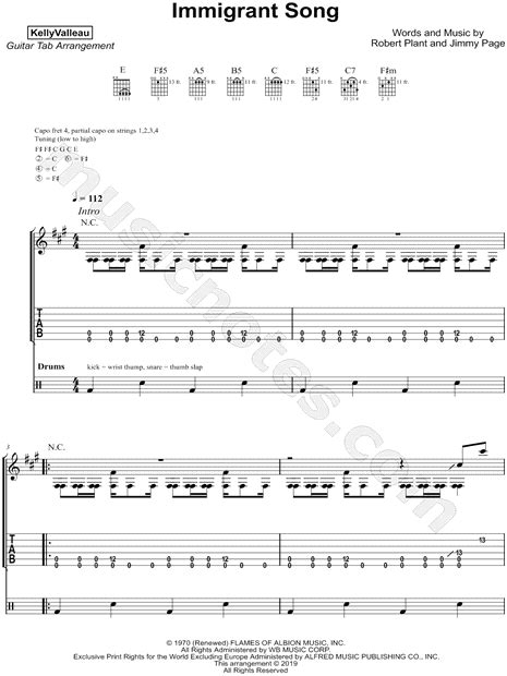 Kelly Valleau "Immigrant Song" Guitar Tab in A Major - Download & Print - SKU: MN0194962