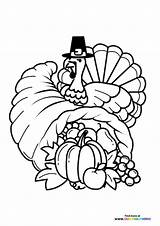 Thanksgiving Day cornucopia With Turkey  Coloring Pages For Kids sketch template