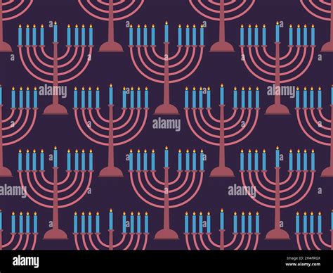 Hanukkah seamless pattern with menorah with nine candle. Jewish ...