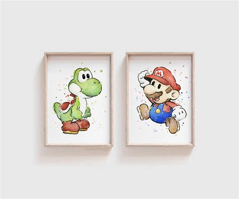 Mario Art Mario and Yoshi Print Set Video Game Art Yoshi | Etsy