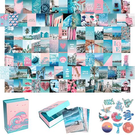 Buy Blue Aesthetic Wall Collage Kit, 100 Set 4x6 inch, Pink VSCO Room ...