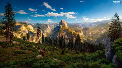 Mountains, trees, State of California, Yosemite National Park, The United States - Beautiful ...