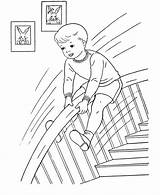 BlueBonkers Boy Coloring Page Sliding Down A Stair Rail Printable Kids  sketch template