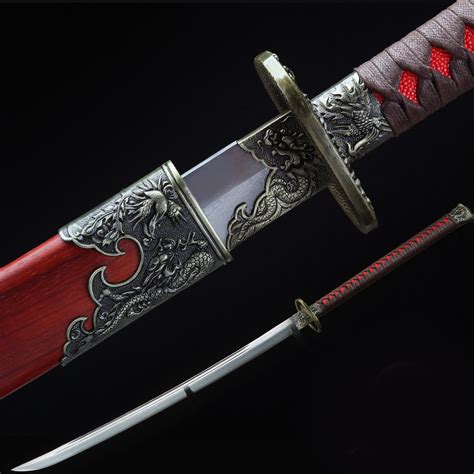 Handmade Chinese Qing Dynasty King Sword With Red Wooden Scabbard - TrueKatana