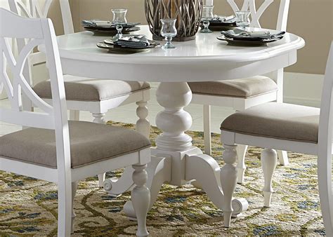 Summer House Oyster White Antique Round Pedestal Extendable Dining Room ...