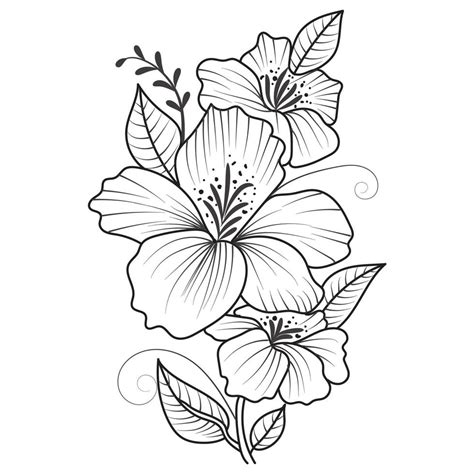 Set of differents flower line on white background. Flowers drawing with ...