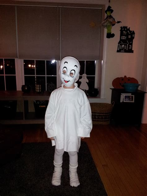 Friendly ghost Halloween costume made with an oversized white turtle ...