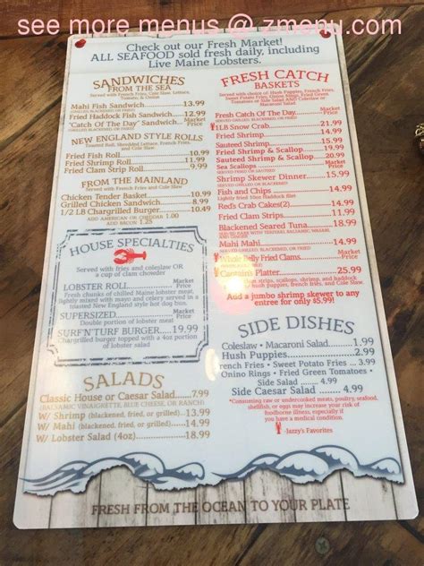 Menu at Jazzy's Mainely Lobster restaurant, Cocoa Beach