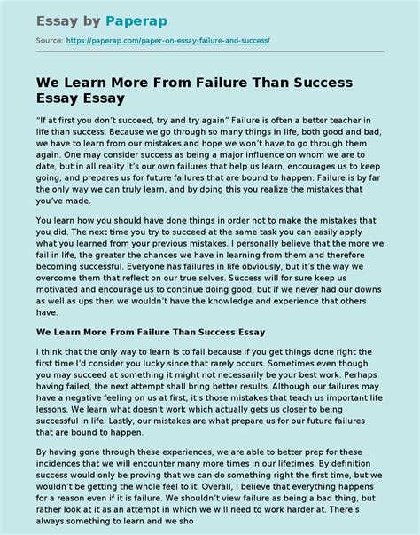 We Learn More From Failure Than Success Essay Free Essay Example