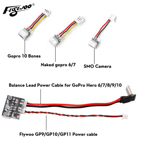 Flywoo Type C & SH1.0 3pin plug to Balance Lead Power Cable for GoPro Hero 6/7/8/9 , GP9/GP10 ...
