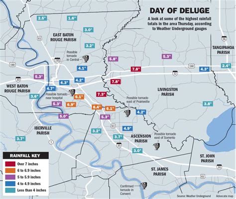 Rainfall totals of 5-7 inches inundate Baton Rouge area and trigger flash floods that kill 1 ...