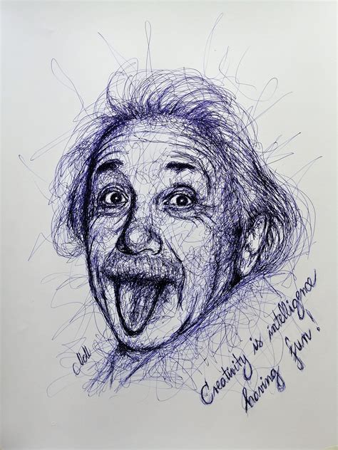 Albert Einstein Thin Blue Line Art Funky Wall Art Quote - Etsy | Pen art drawings, Ballpoint pen ...