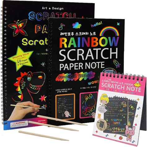 BAISDY 3 Pack Rainbow Scratch Notepad Scratch Paper Art Set for Kids: Amazon.ca: Clothing ...