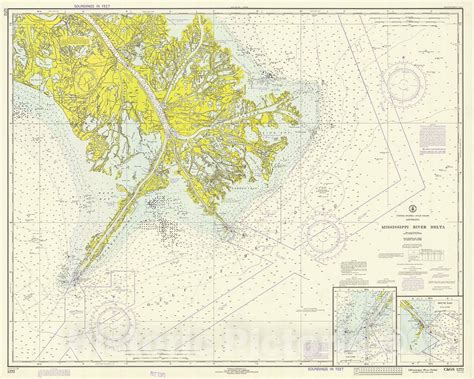 Historic Nautical Map - Mississippi River Delta, 1974 NOAA Chart - Lou ...